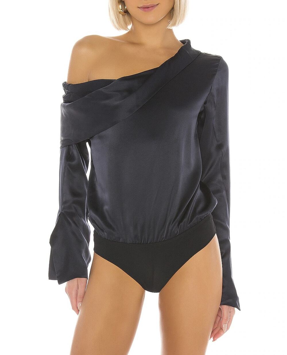 ALIX NYC Clara Midnight Silk Satin One Shoulder Bodysuit Top XS